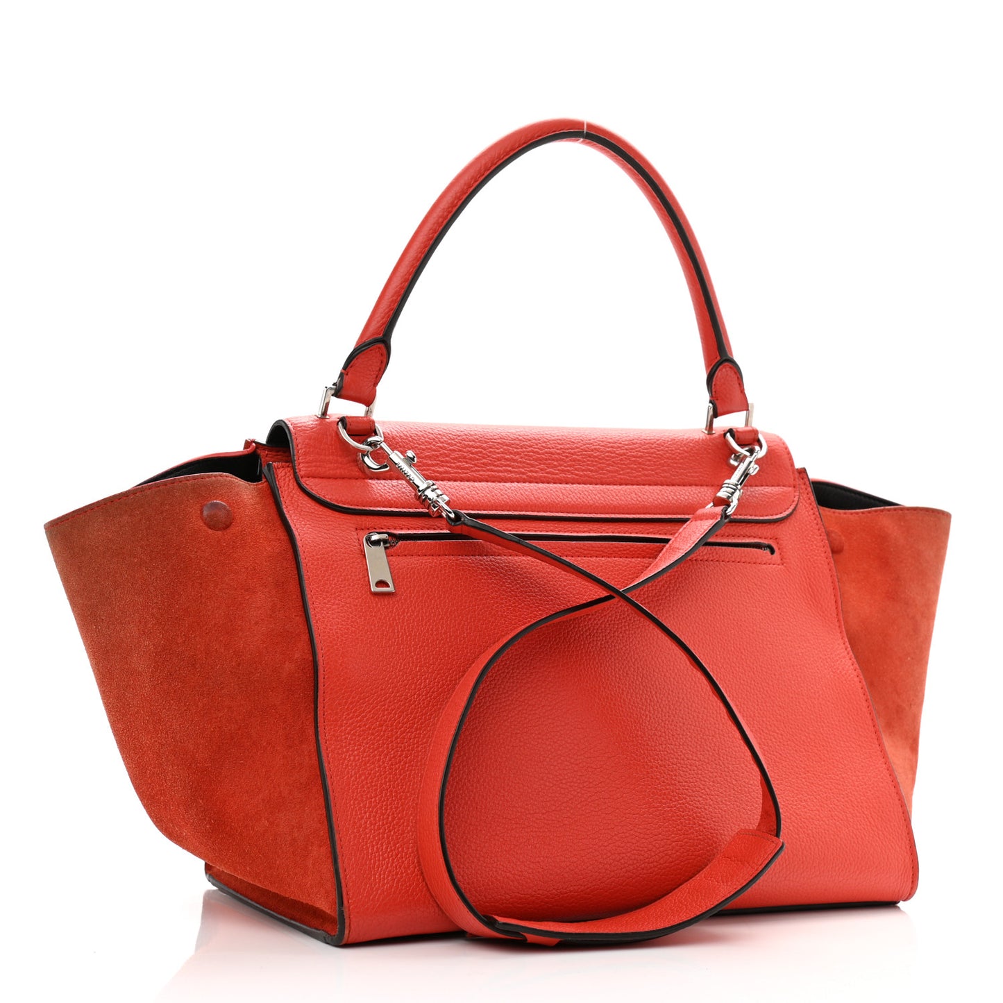 Drummed Calfskin Suede Medium Trapeze Coquelicot
