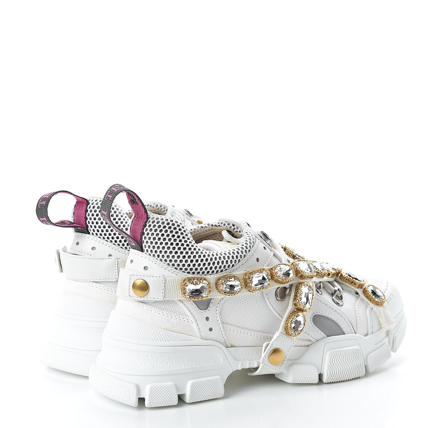Gucci X SEGA Mesh Calfskin Suede Removable Crystals Womens Flashtrek Sneakers 37 Great White 4 of 11