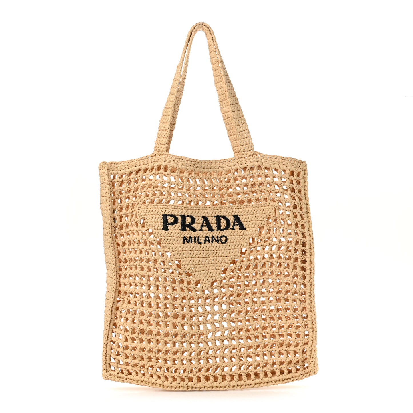 Yarn Raffia Effect Crochet Logo Embroidered Tote Bag Naturale