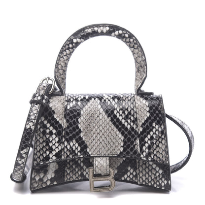 Balenciaga Shiny Calfskin Python Effect Hourglass Top Handle Bag Mini Black White 1 of 10