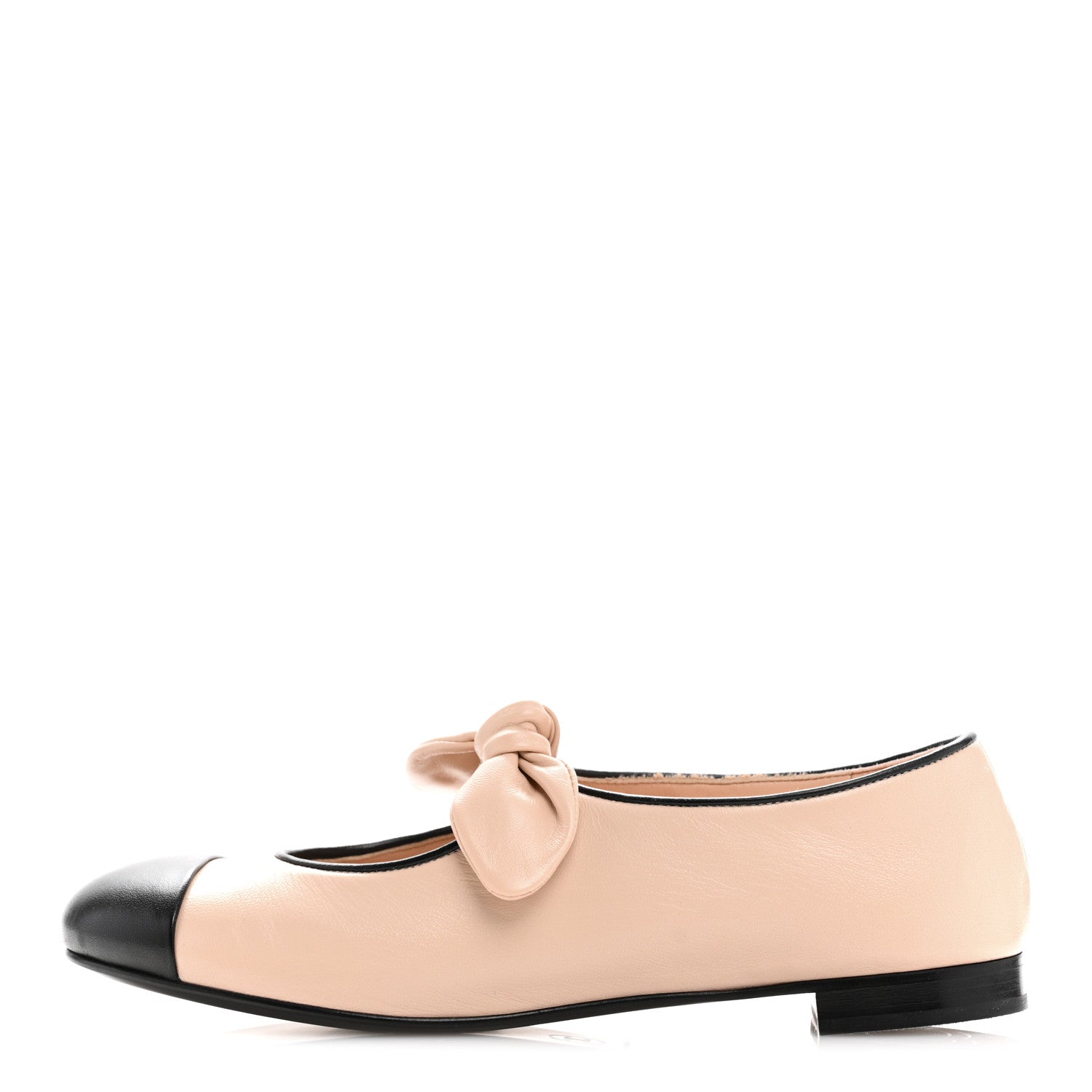 Chanel Lambskin Bow Mary Jane Flats 38 Beige Black 1 of 10