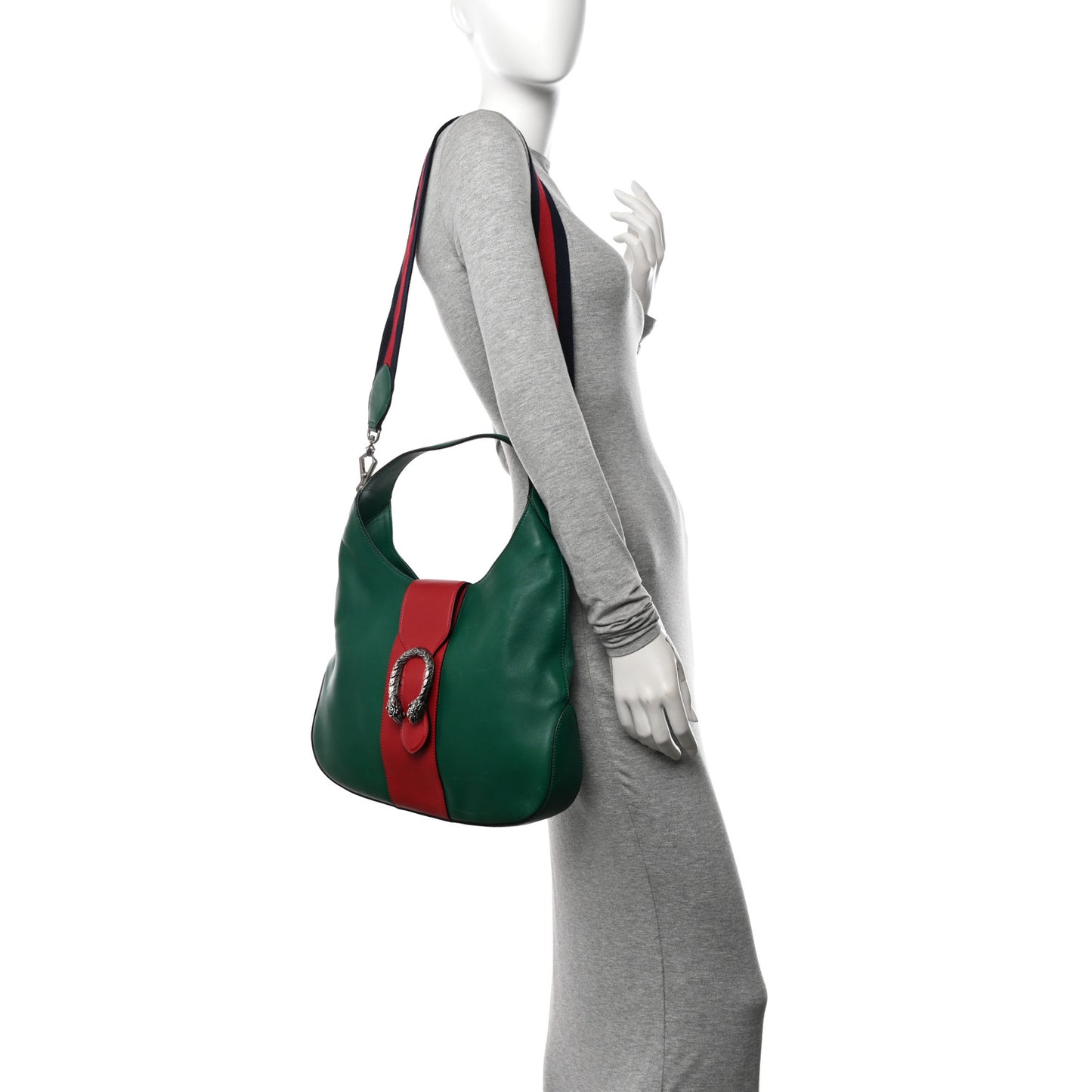 Calfskin Web Stripe Medium Dionysus Hobo Emerald