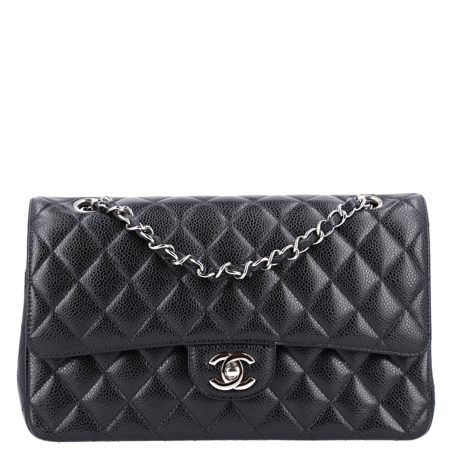 Caviar Quilted Medium Double Flap Black