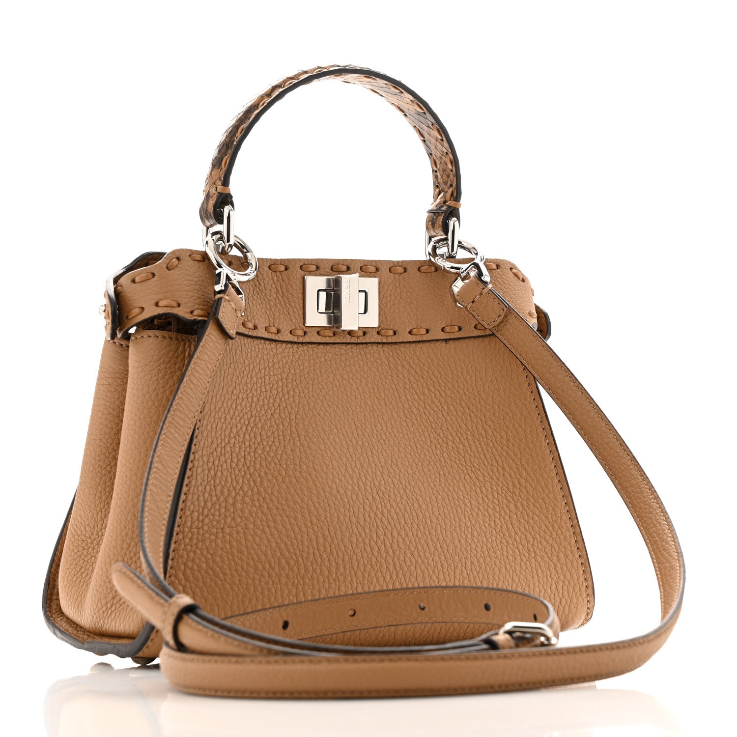 Fendi Cuoio Romano Snakeskin Selleria Mini Peekaboo Iconic Satchel Cappuccino 3 of 12