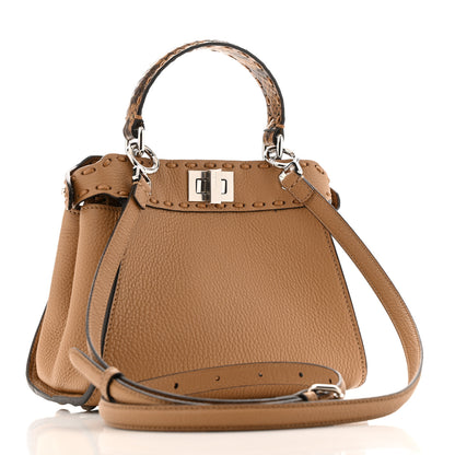 Fendi Cuoio Romano Snakeskin Selleria Mini Peekaboo Iconic Satchel Cappuccino 3 of 12