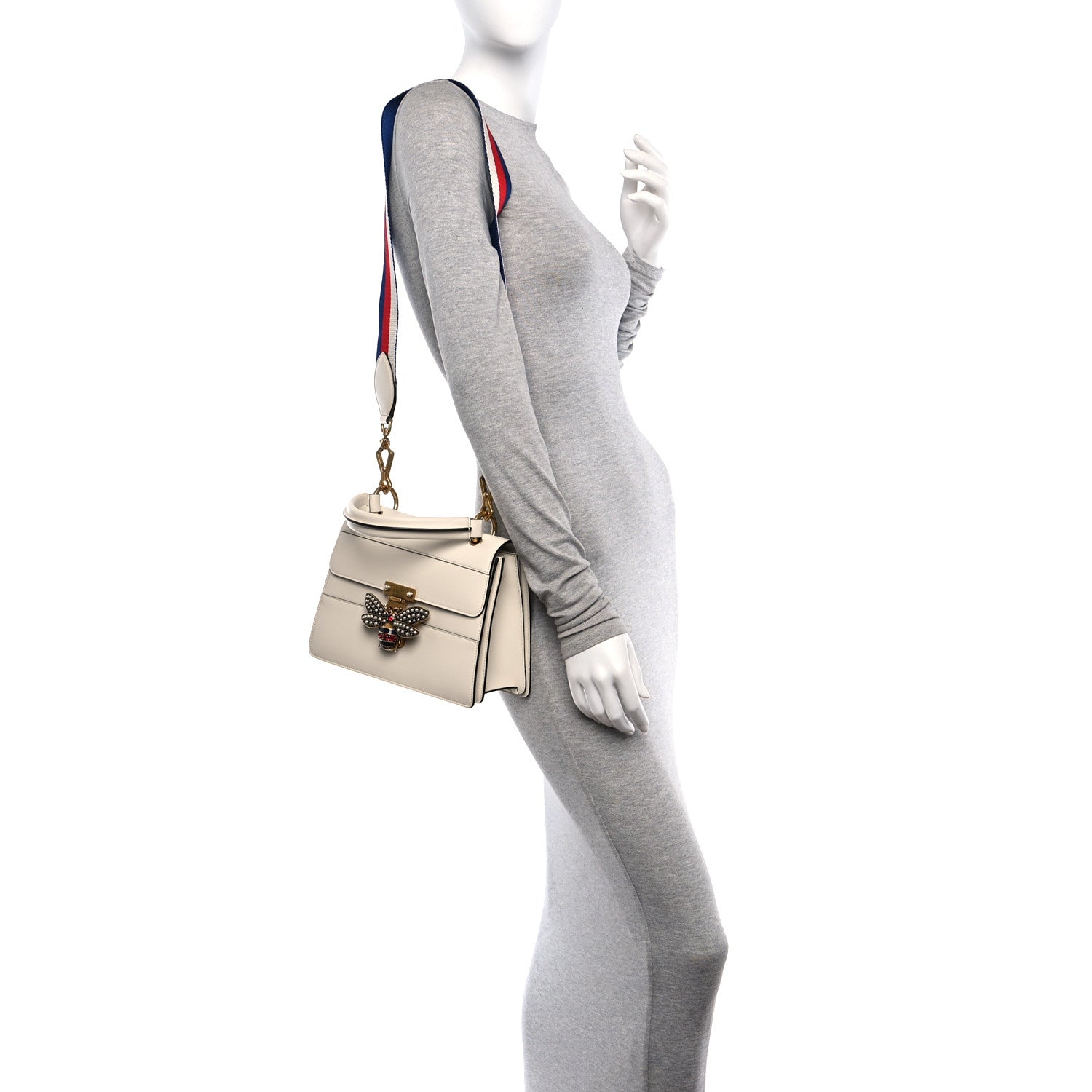 Gucci Calfskin Sylvie Web Small Queen Margaret Top Handle Bag White 2 of 10