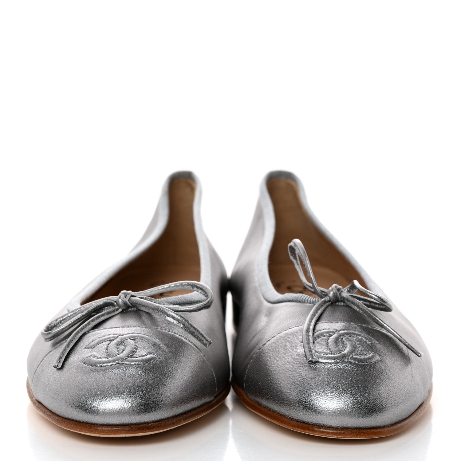 Chanel Metallic Lambskin CC Cap Toe Ballerina Flats 37 Silver 2 of 9