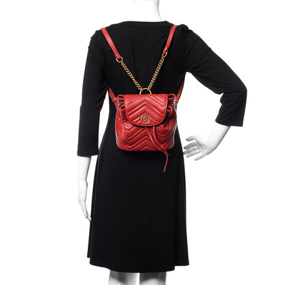 Gucci Calfskin Matelasse GG Marmont Flap Backpack Hibiscus Red 2 of 10