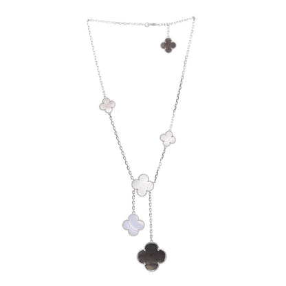Van Cleef & Arpels 18K White Gold Mother of Pearl Chalcedony 6 Motifs Magic Alhambra Necklace 3 of 7