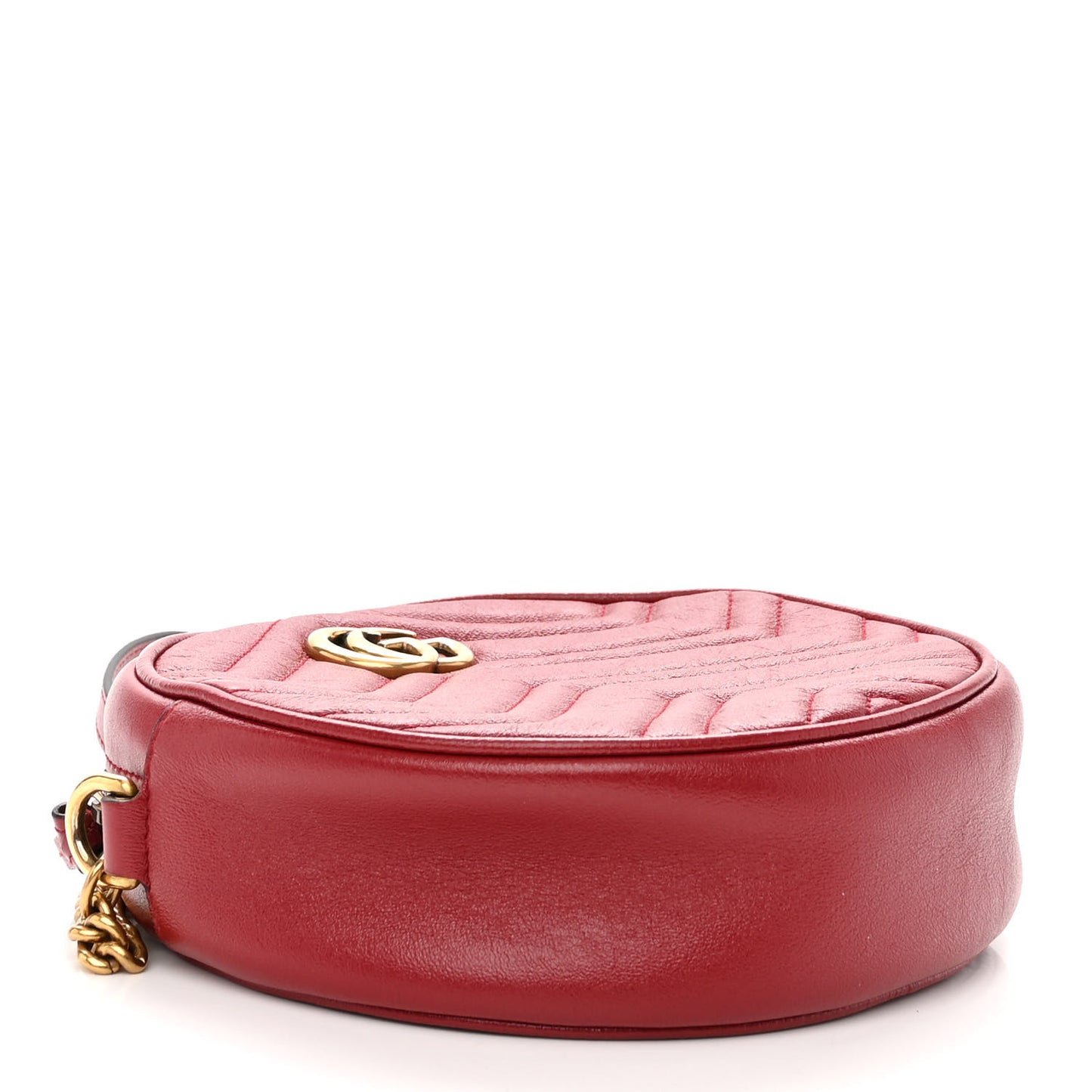 Glazed Calfskin Matelasse Heart Mini GG Marmont Round Shoulder Bag Romantic Cerise