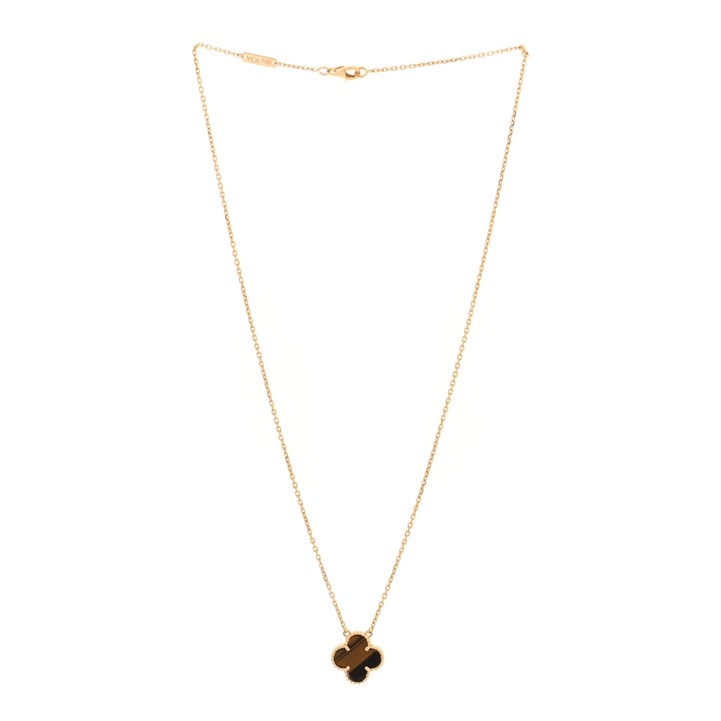 18K Yellow Gold Tiger Eye Vintage Alhambra Pendant Necklace