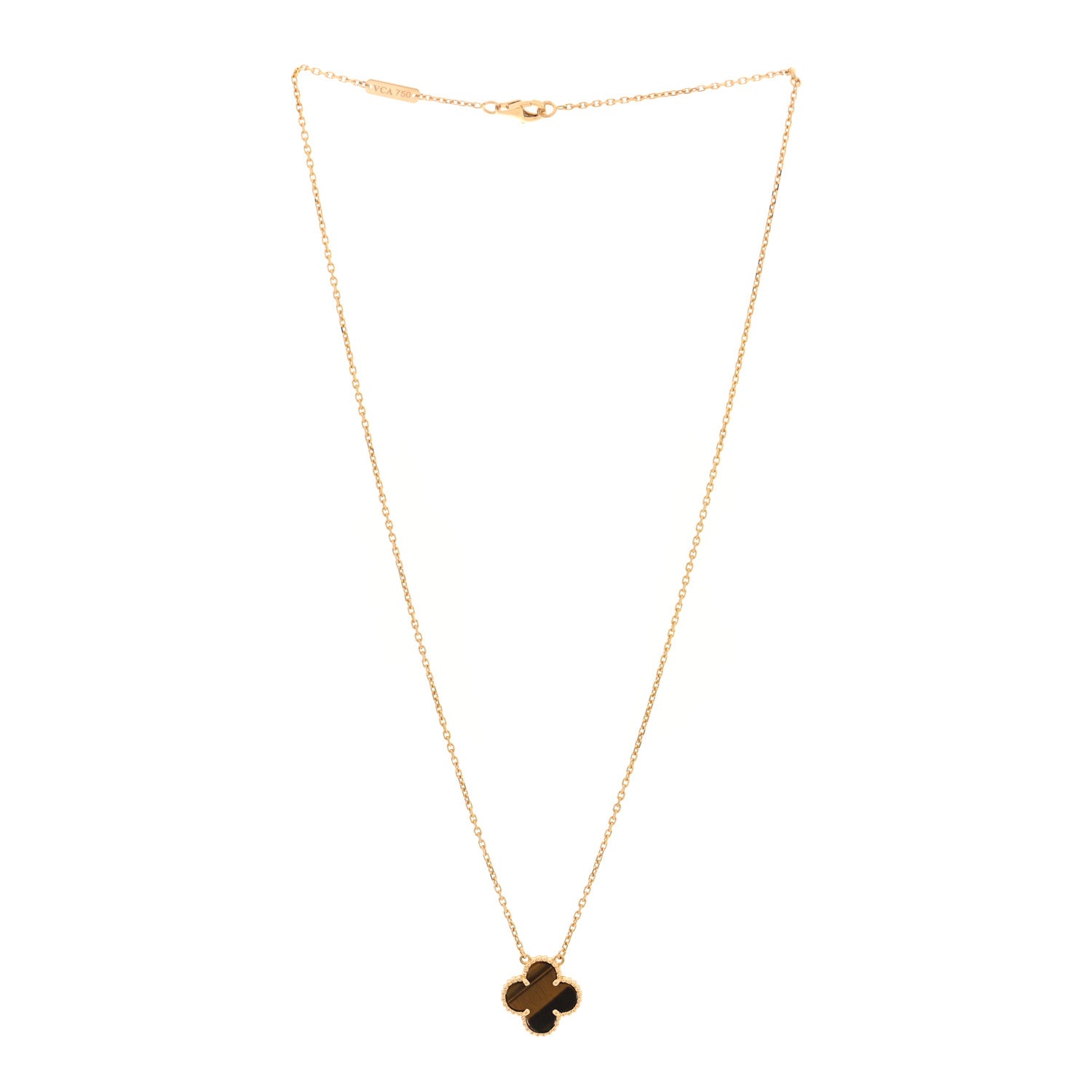 Van Cleef & Arpels 18K Yellow Gold Tiger Eye Vintage Alhambra Pendant Necklace 3 of 4