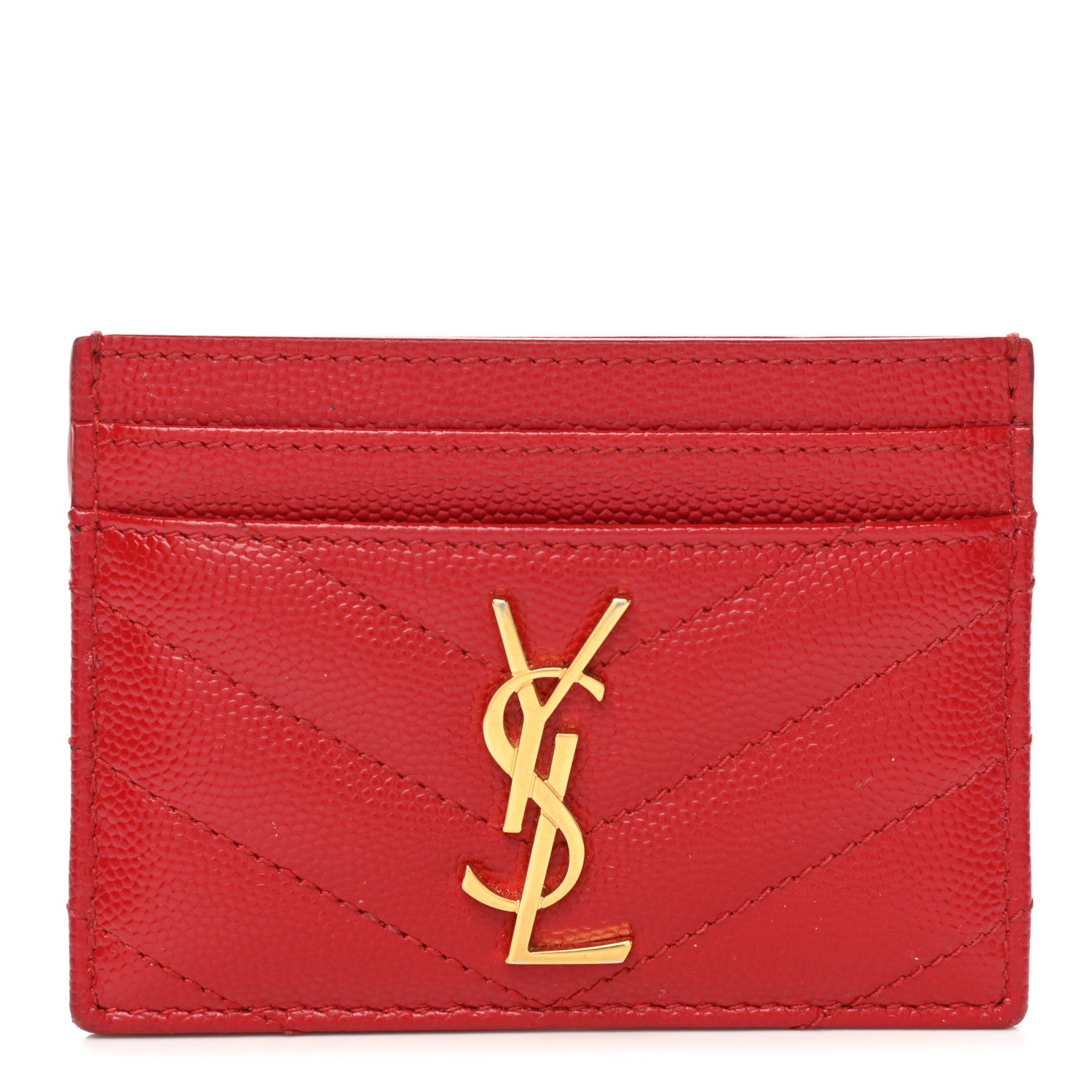 Saint Laurent Grain De Poudre Matelasse Chevron Monogram Credit Card Case Bandana Red 1 of 10