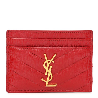 Saint Laurent Grain De Poudre Matelasse Chevron Monogram Credit Card Case Bandana Red 1 of 10