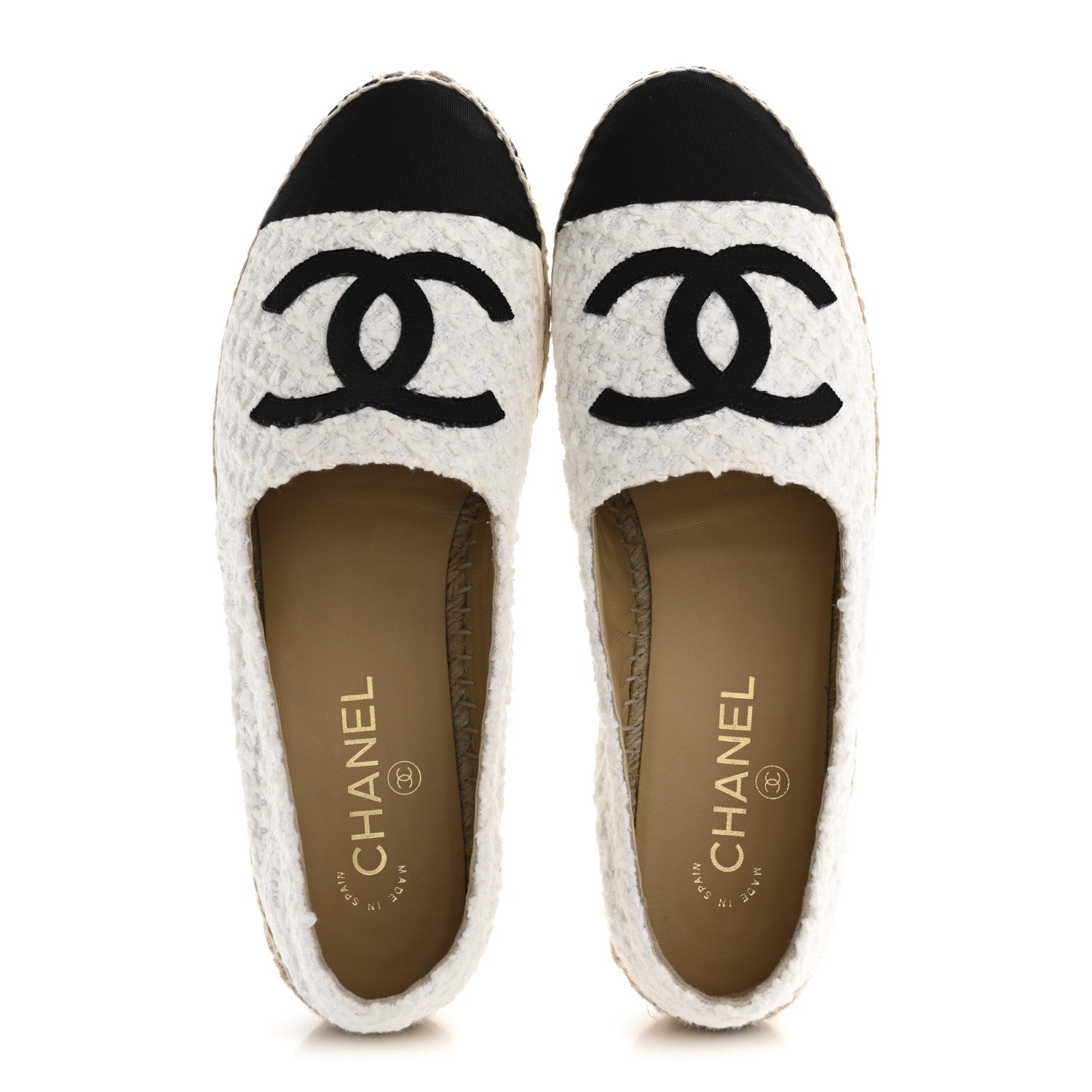 Chanel Tweed Grosgrain CC Espadrilles 41 White Black 2 of 9