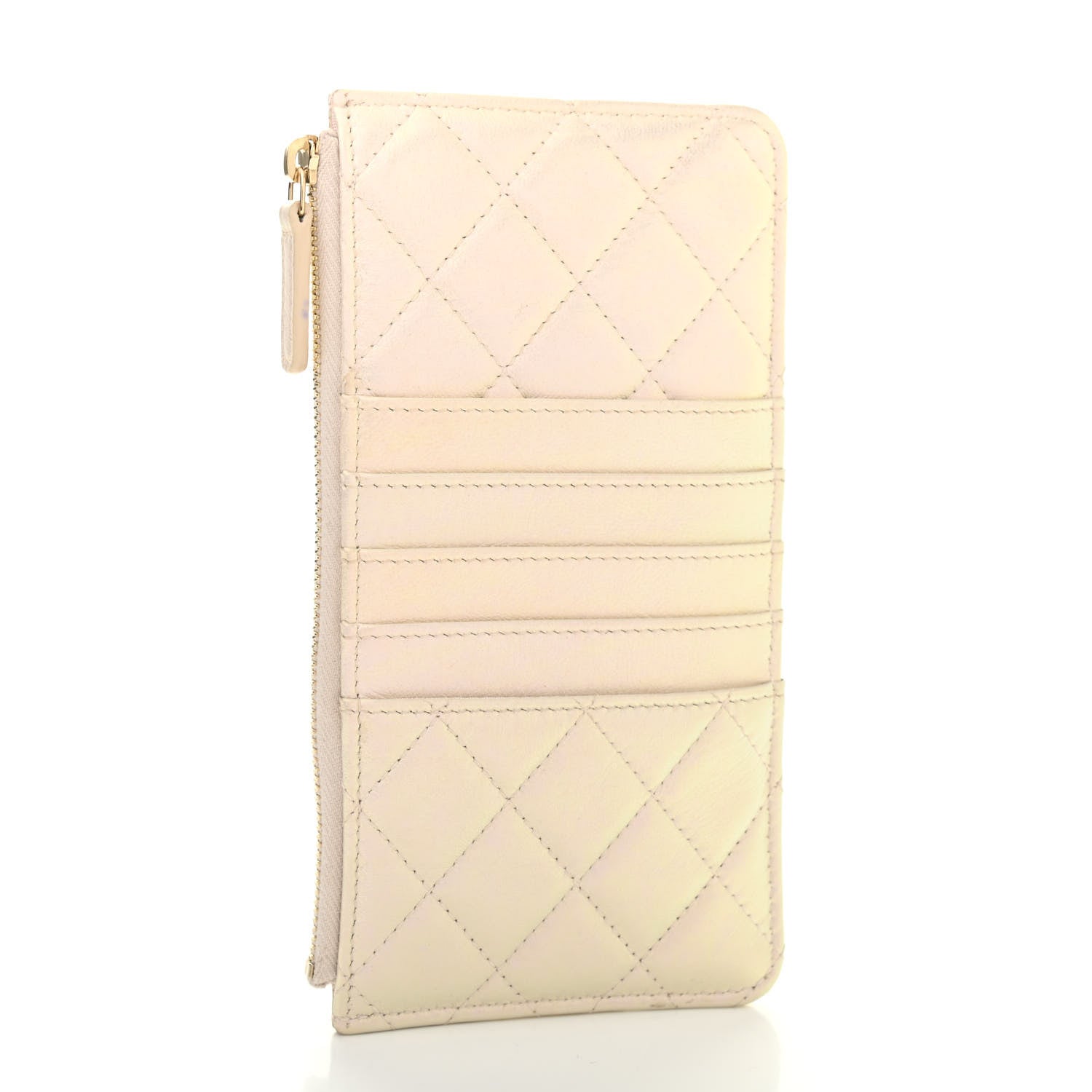 Chanel Iridescent Lambskin Quilted Classic Flat Wallet Pouch Ivory 3 of 7
