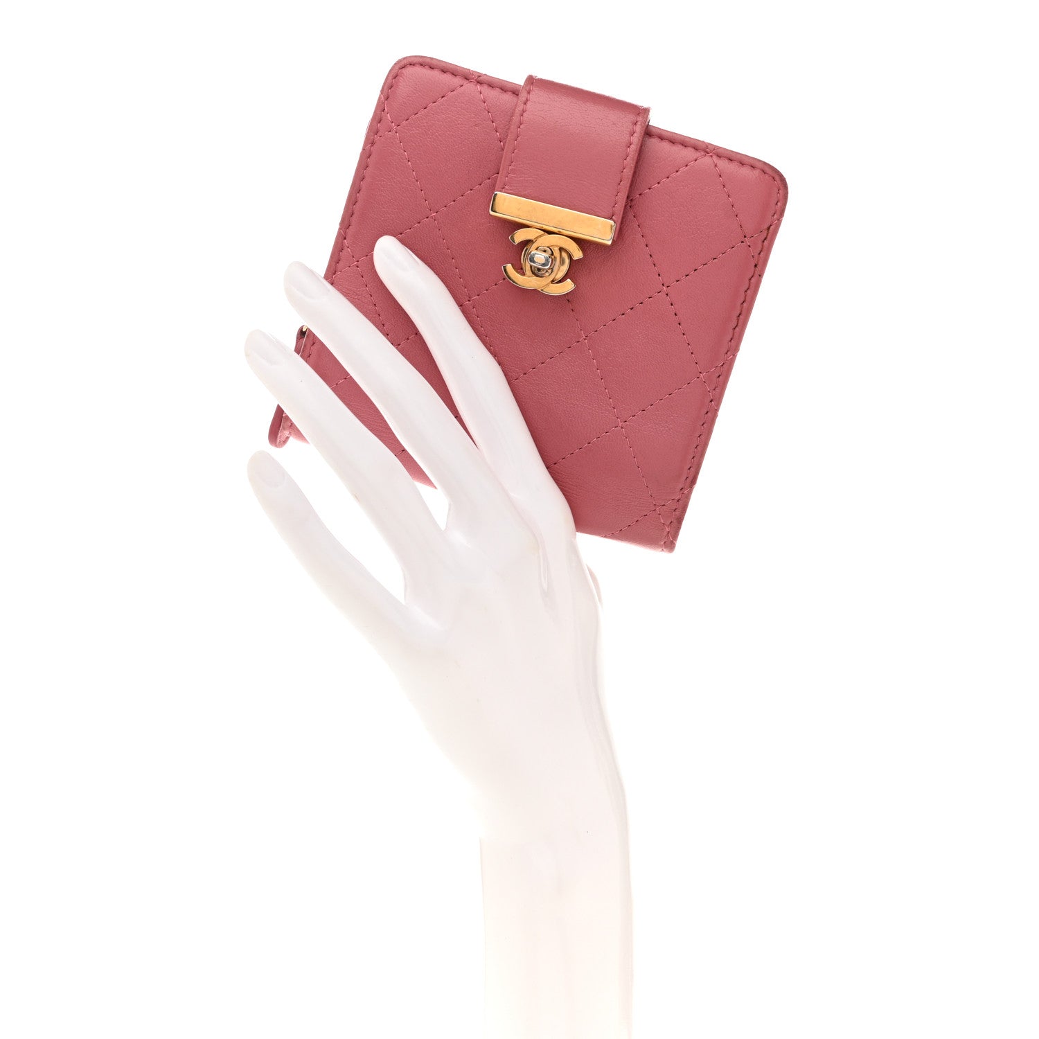 Chanel Calfskin Quilted Zip Around Bifold Wallet Pink 1863678