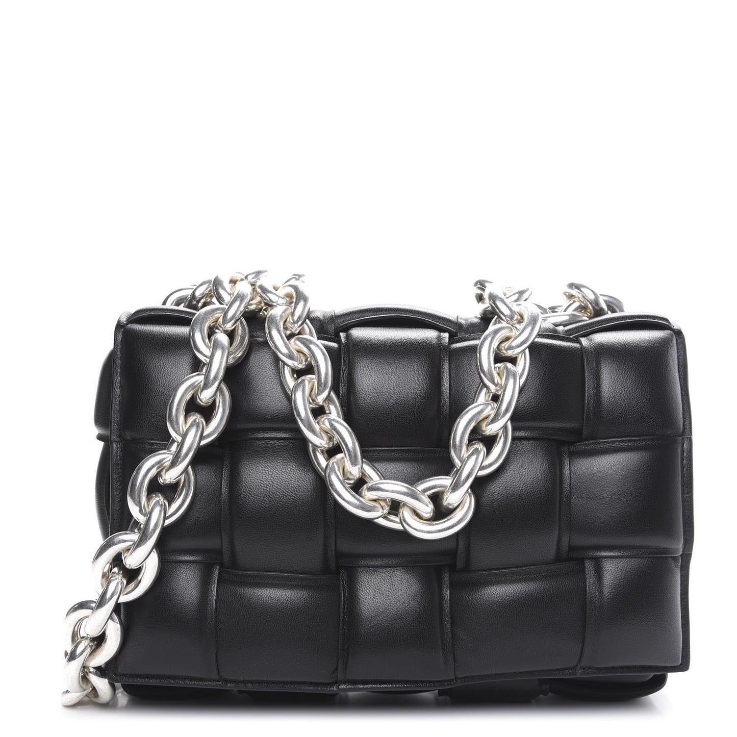 Lambskin Maxi Intreccio Padded Chain Cassette Crossbody Bag Black