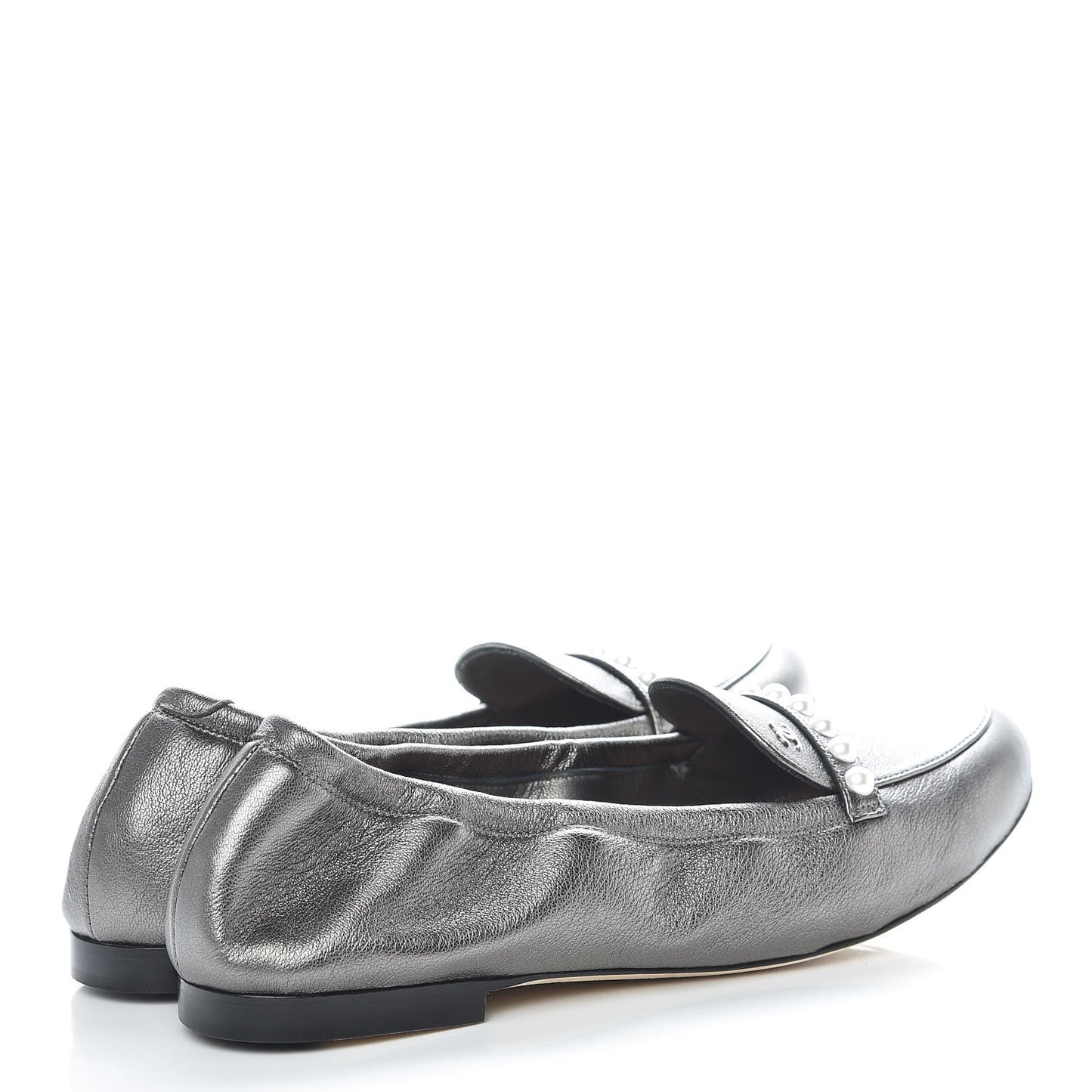 Laminated Lambskin Pearl CC Moccasin Loafers 39 Khaki