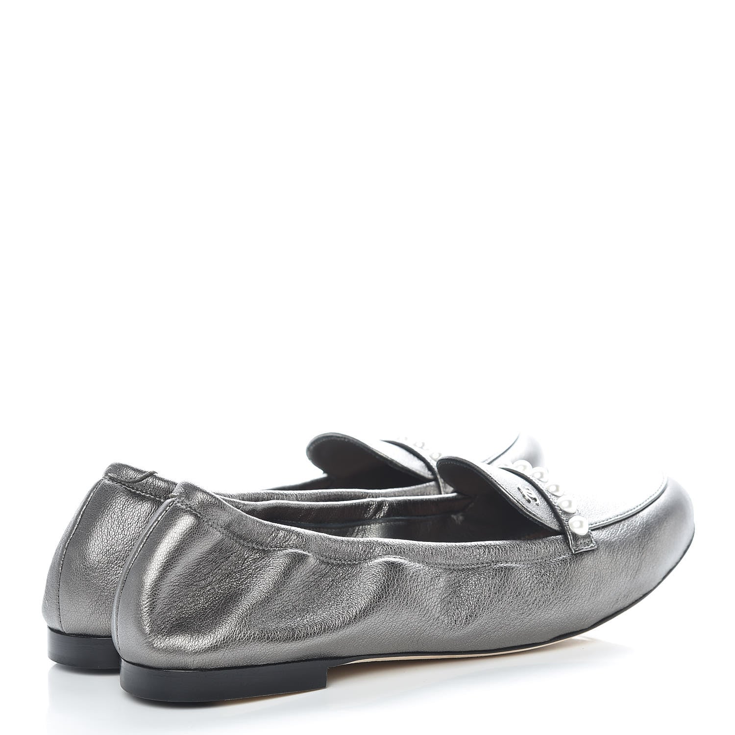 Chanel Laminated Lambskin Pearl CC Moccasin Loafers 39 Khaki 4 of 8