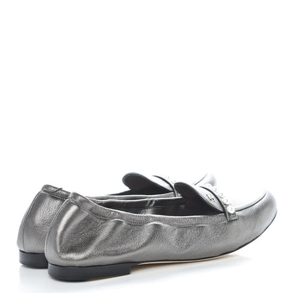 Chanel Laminated Lambskin Pearl CC Moccasin Loafers 39 Khaki 4 of 8
