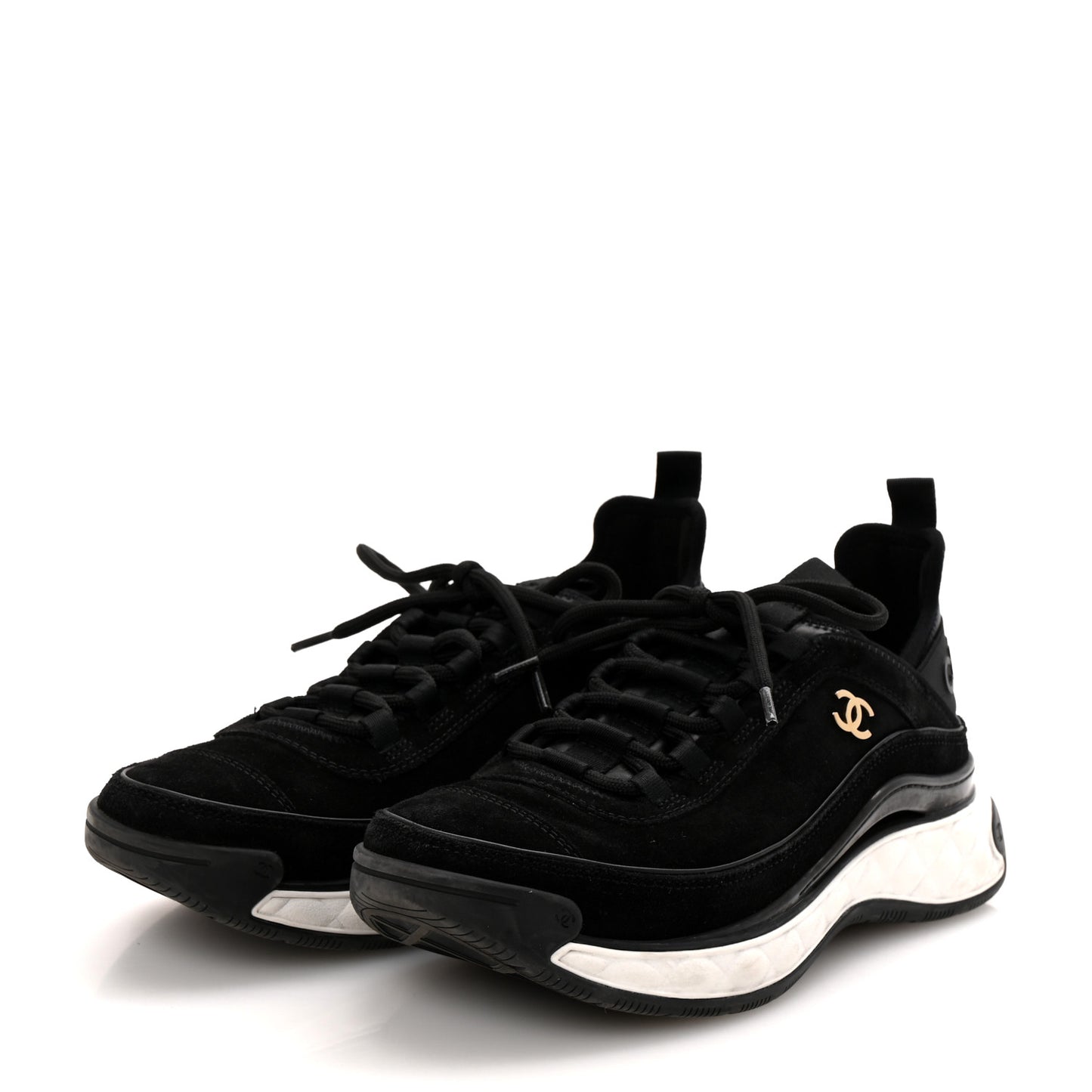 Suede Calfskin Nylon Grosgrain CC Sneakers 38.5 Black
