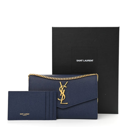 Saint Laurent Grain De Poudre Monogram Uptown Chain Wallet Blue Charron 13 of 13