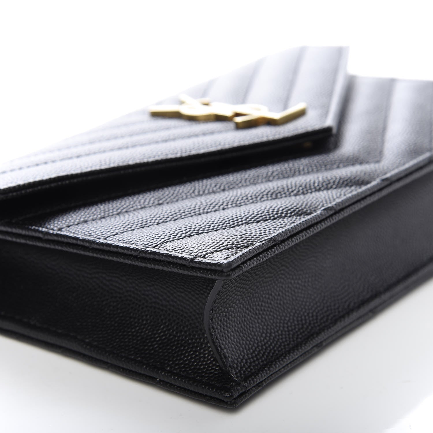 Saint Laurent Grain De Poudre Matelasse Chevron Monogram Envelope Chain Wallet Black 5 of 7