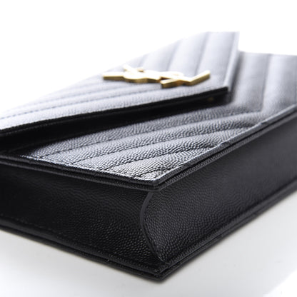 Saint Laurent Grain De Poudre Matelasse Chevron Monogram Envelope Chain Wallet Black 5 of 7