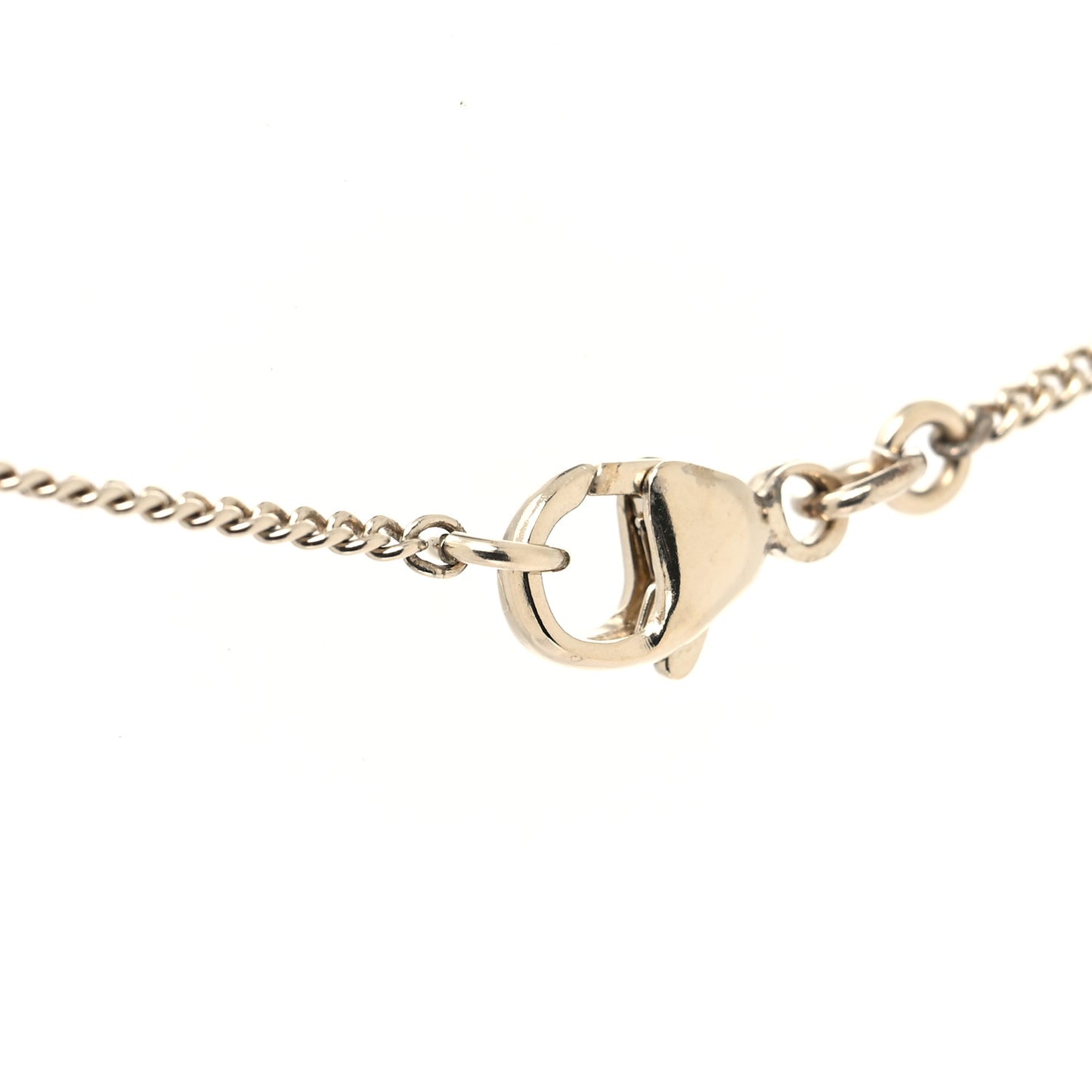 Crystal Pearl Twisted CC Drop Necklace Silver