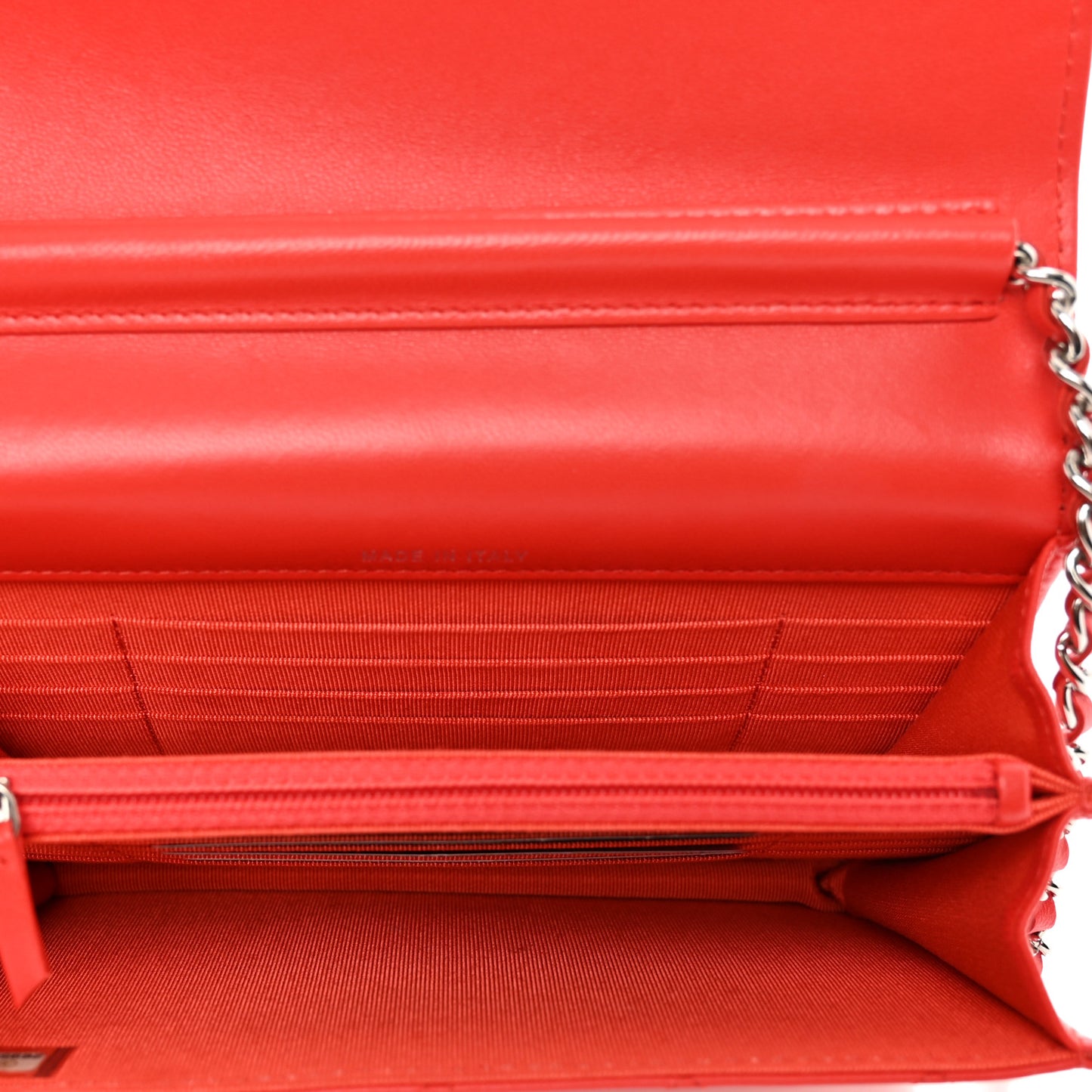 Lambskin Quilted Square Wallet On Chain WOC Red