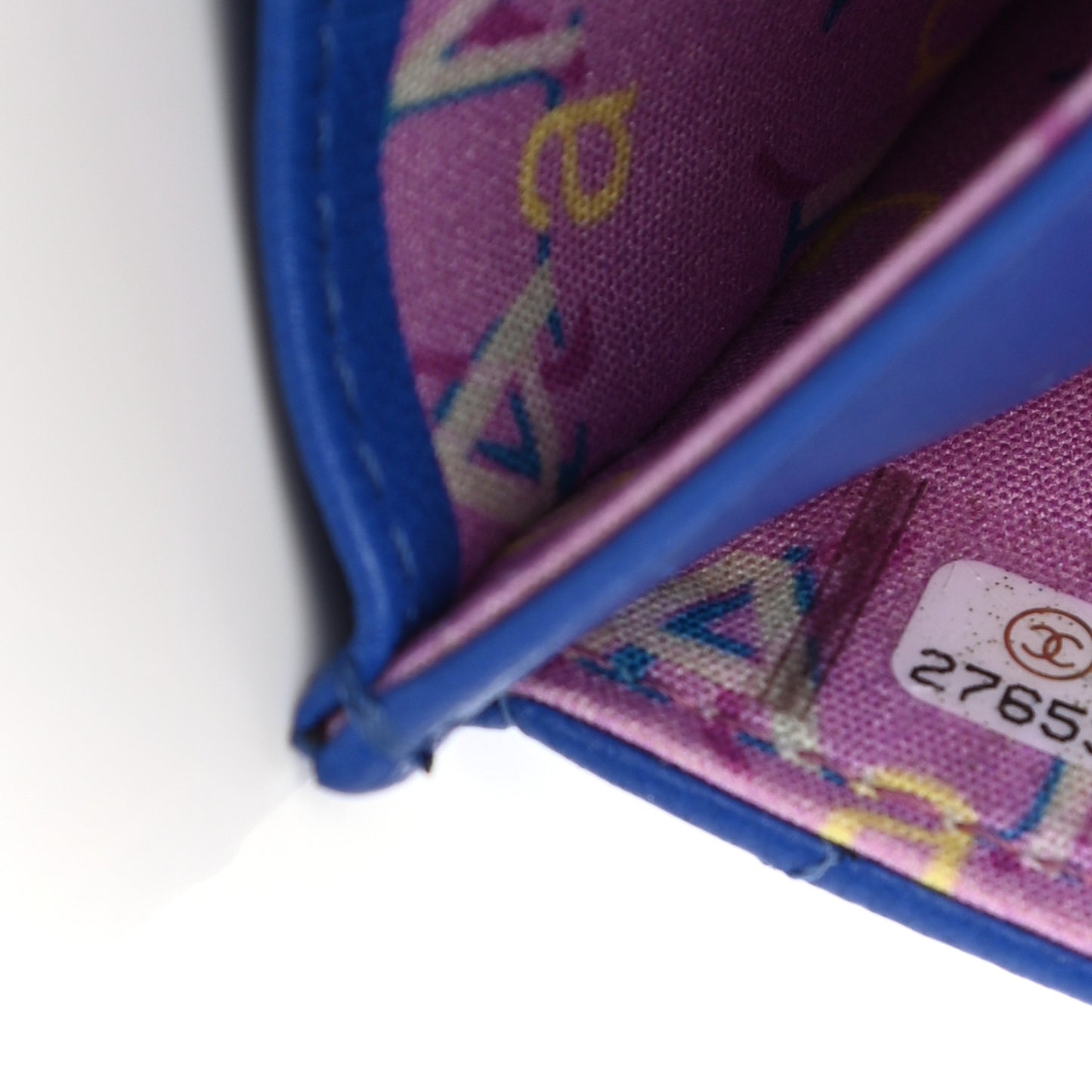 Lambskin Quilted Flap Card Holder Blue