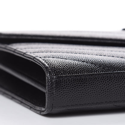 Saint Laurent Grain De Poudre Matelasse Chevron Monogram Chain Wallet Black 8 of 10