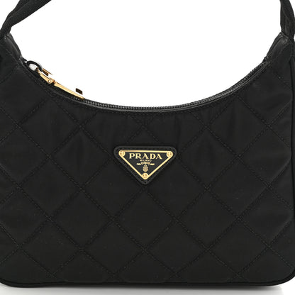 Prada Tessuto Nylon Stitched Shoulder Bag Black 7 of 9
