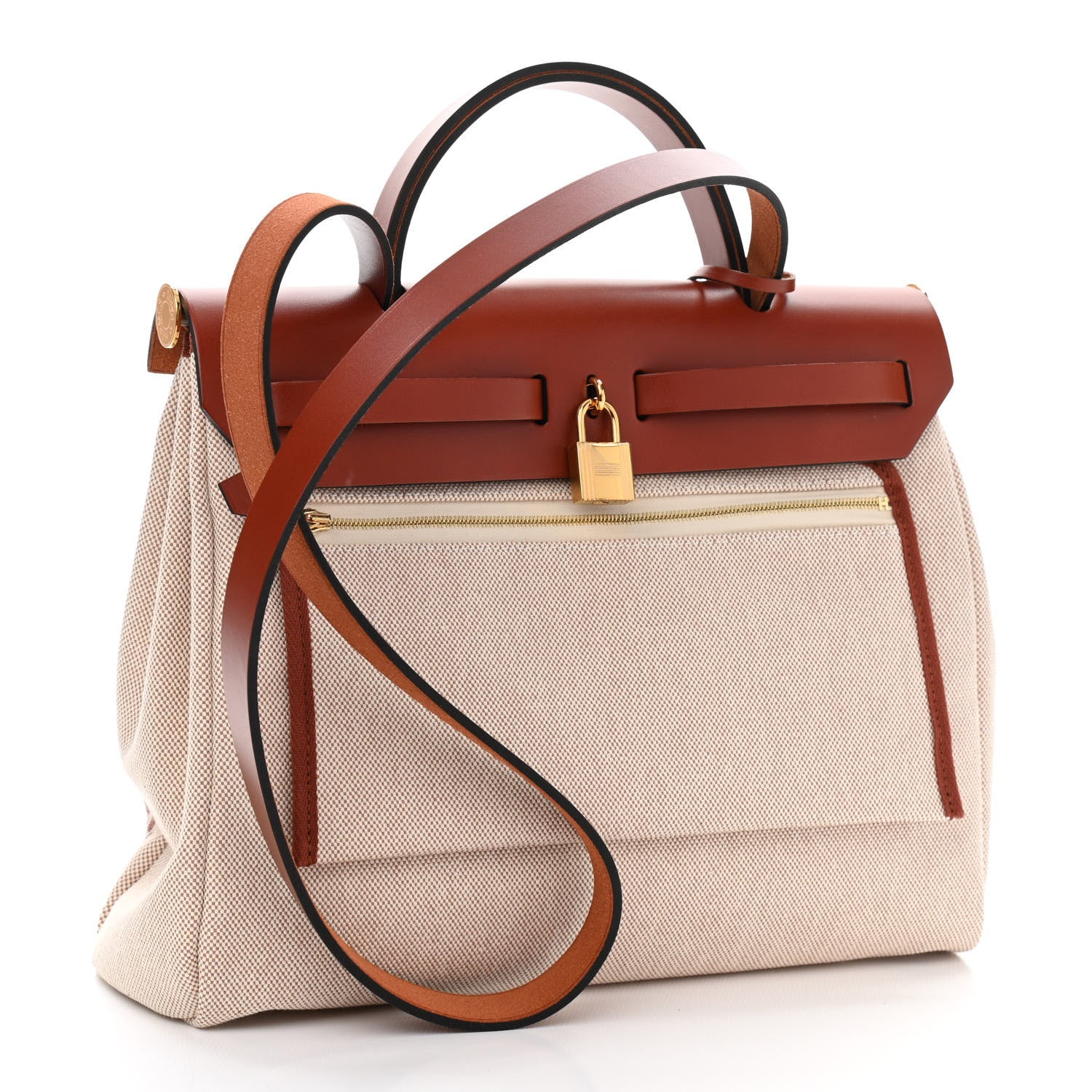 Hermes Vache Hunter Toile H Brides de Gala Herbag Zip Retourne 31 PM Cuivre Ecru Beige 4 of 12