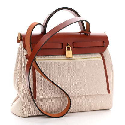 Hermes Vache Hunter Toile H Brides de Gala Herbag Zip Retourne 31 PM Cuivre Ecru Beige 4 of 12