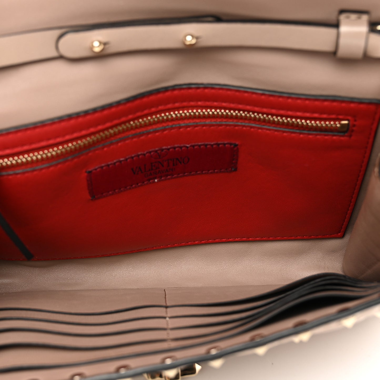 Lambskin Rockstud Spike Wallet on Chain Poudre