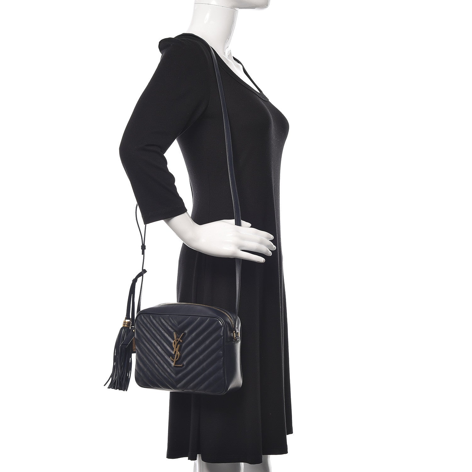 Saint Laurent Calfskin Matelasse Monogram Lou Camera Bag Navy 2 of 9