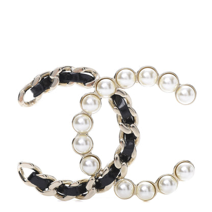 Chanel Lambskin Pearl CC Chain Brooch Black Gold 1 of 6