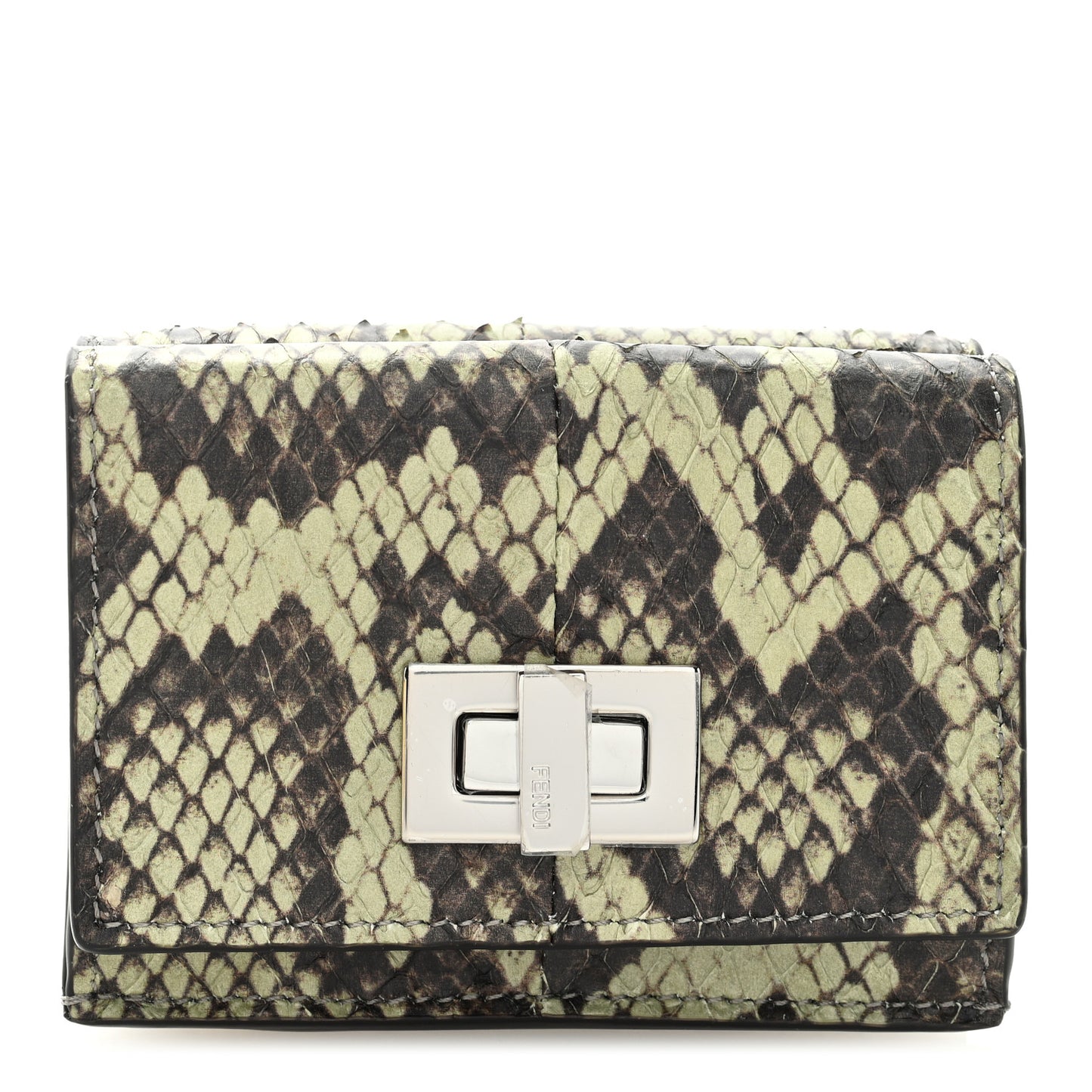 Elaphe Vitello Grace Python Print Micro Trifold Wallet Green Tea