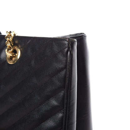 Saint Laurent Grain De Poudre Matelasse Chevron Monogram Shopping Bag Black 17 of 18