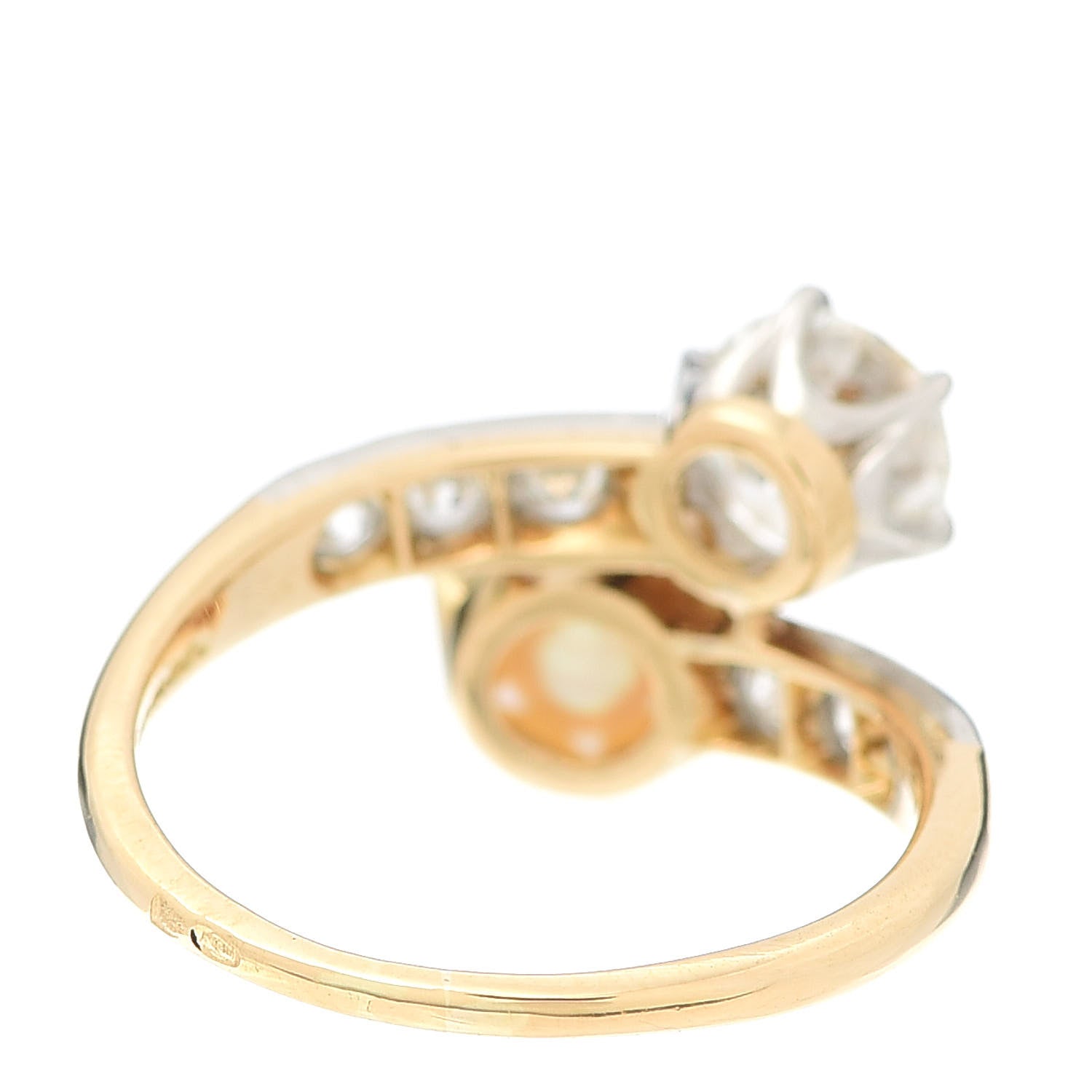 Tiffany 18K Yellow Gold Platinum Diamond Pearl Bypass Ring 50 5.25 3 of 4