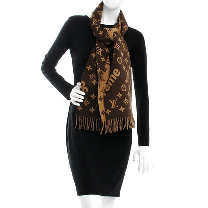 Louis Vuitton X SUPREME Wool Cashmere Monogram Scarf Brown 2 of 4