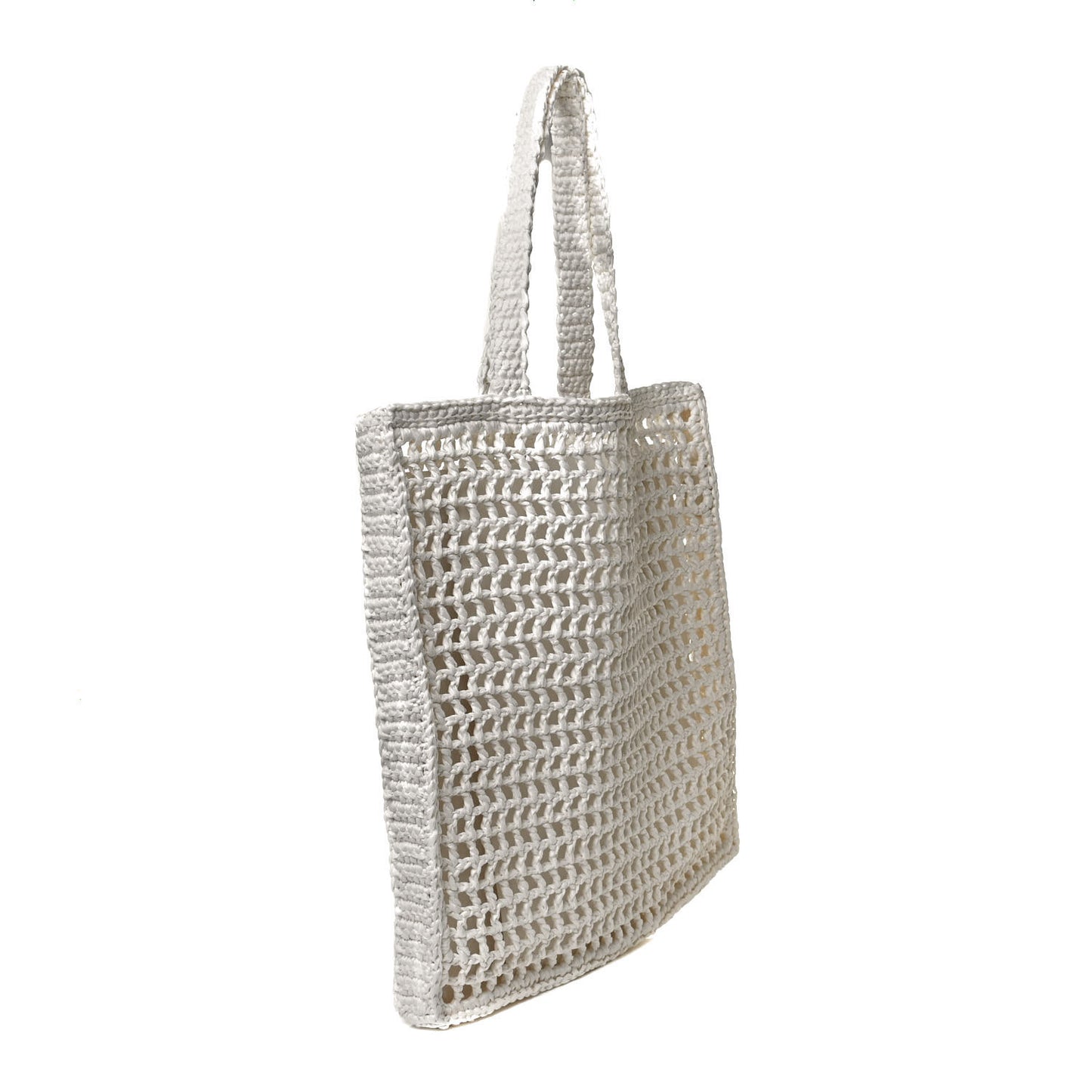 Yarn Raffia Effect Crochet Logo Embroidered Tote Bag White