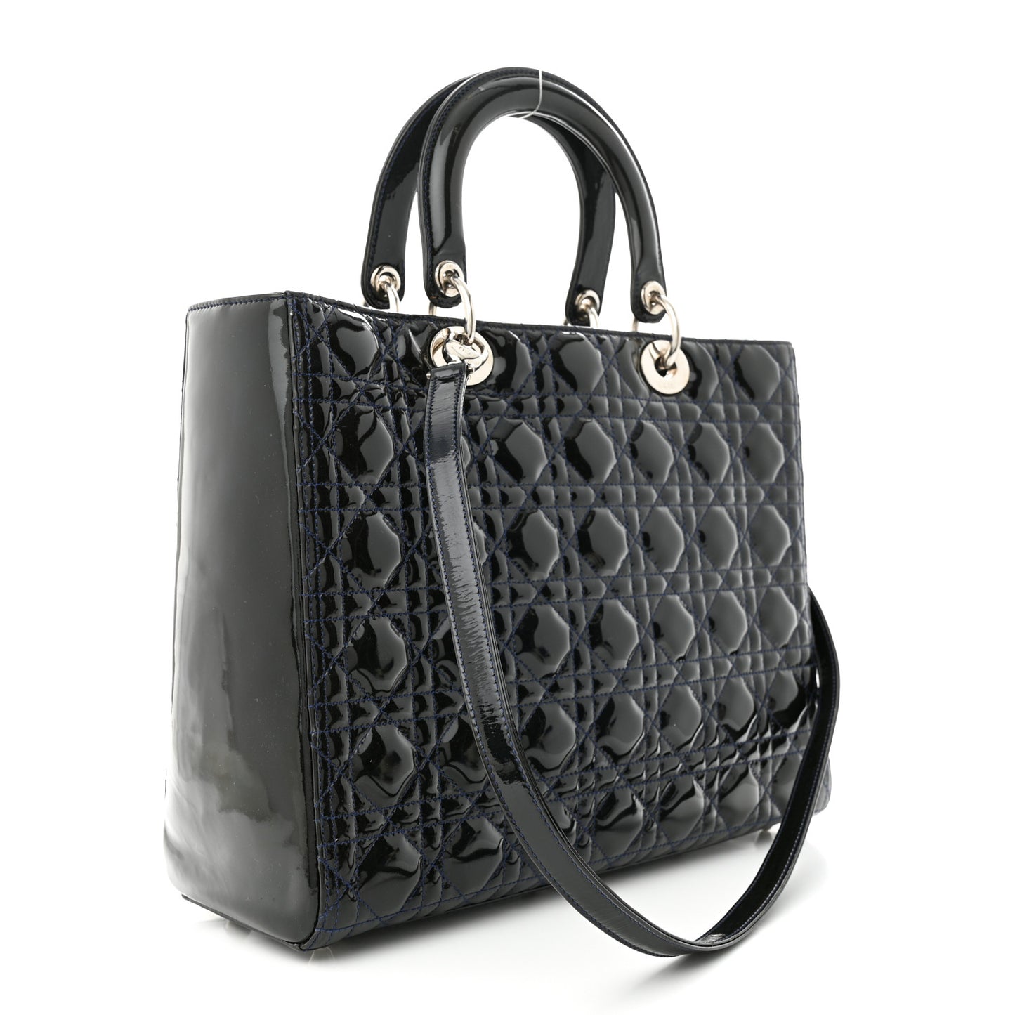 Patent Cannage Large Lady Dior Navy Blue