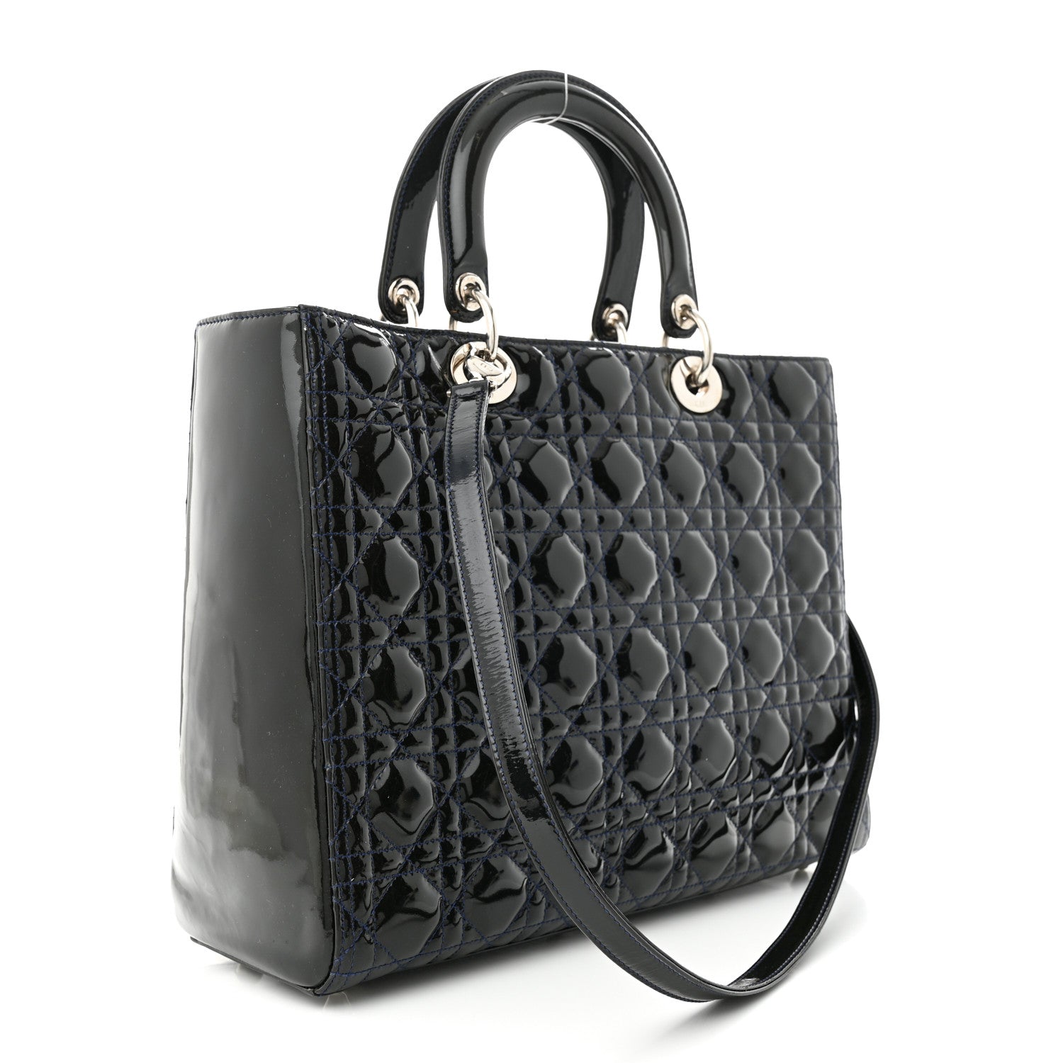 Christian Dior Patent Cannage Large Lady Dior Navy Blue 3 of 12