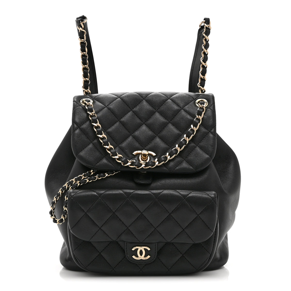 Lambskin Quilted Large Duma Drawstring Backpack Black