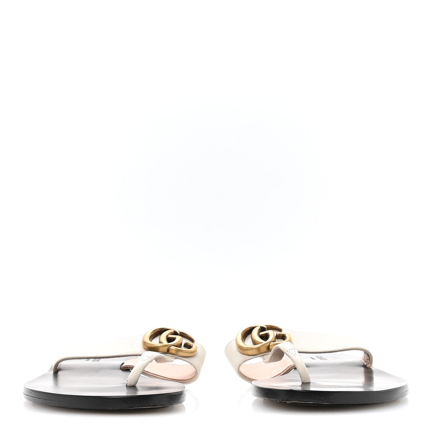 Calfskin GG Marmont Thong Sandals 36.5 Mystic White