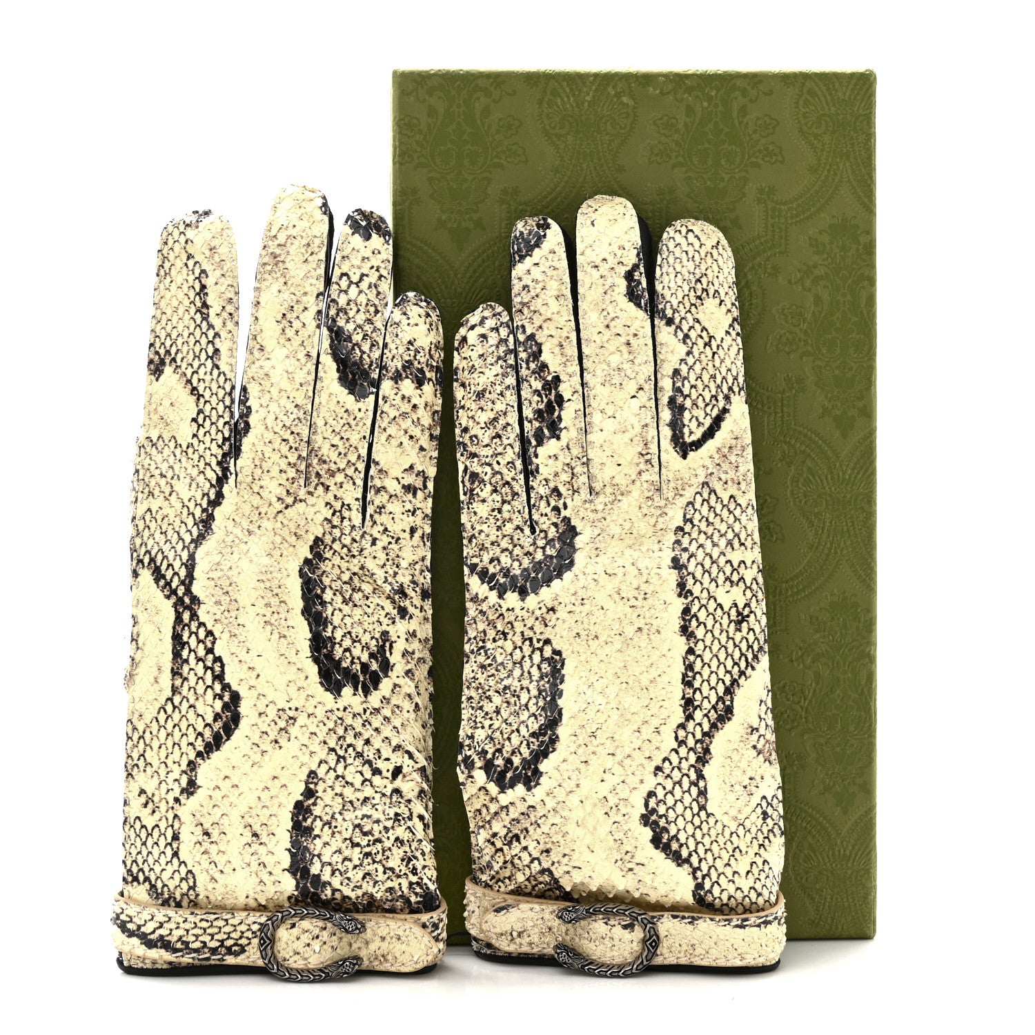 Gucci Snakeskin Lambskin Dionysus Gloves 7.5 Beige 5 of 5