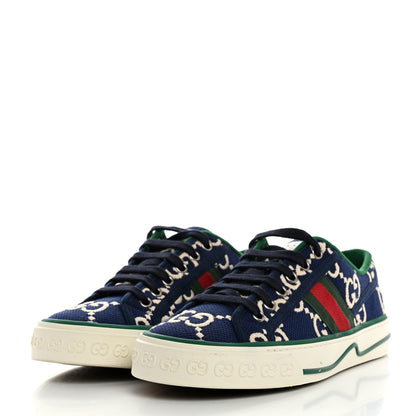 Gucci Cotton GG Monogram Web Womens 1977 Tennis Sneakers 37 Ink Ivory Blue 3 of 7